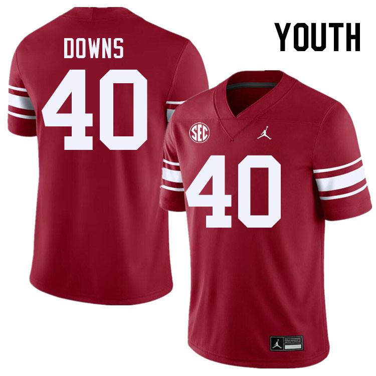 Youth #40 Ethan Downs Oklahoma Sooners 2024 SEC Conference College Football Jerseys-Throwback